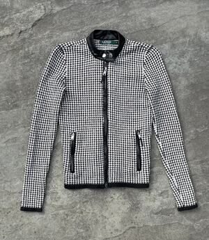Lauren Ralph Lauren Houndstooth Moto Jacket Small Black White Faux Leather Trim